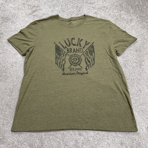 Lucky Brand Graphic T-Shirt Mens Large Green Crew Neck Short Sleeve Casual Tee - Picture 1 of 11